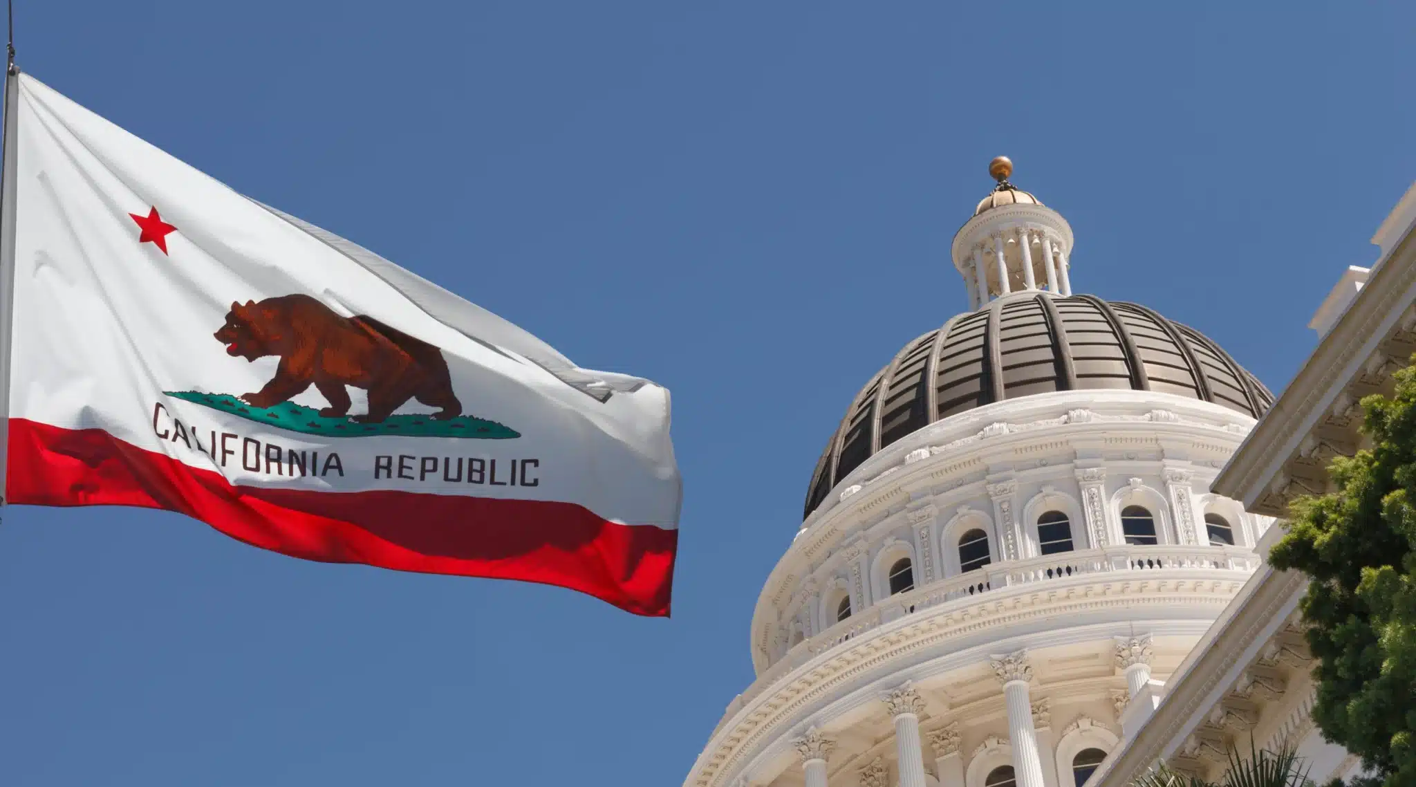 California flag and Sacramento Capitol building
