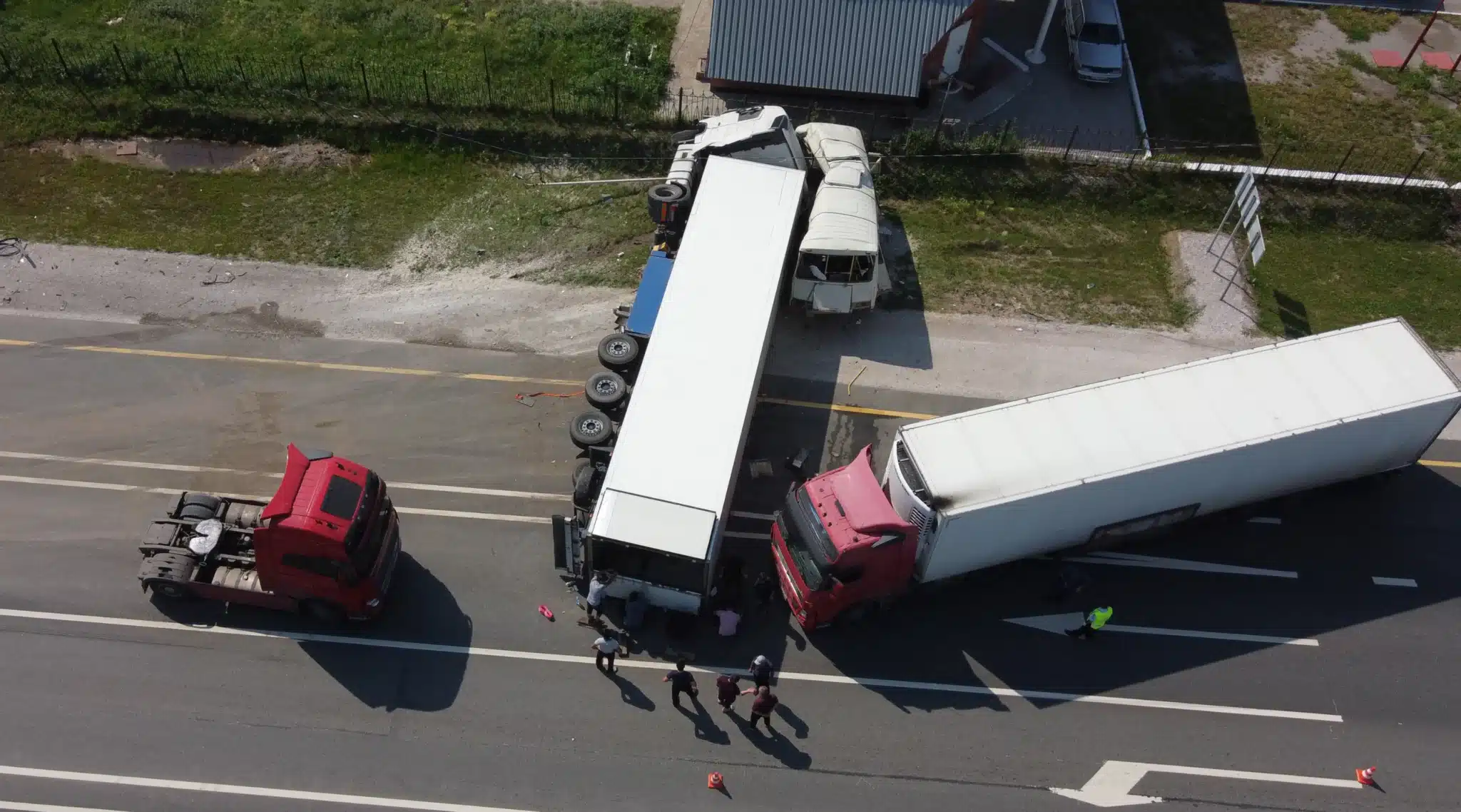 Tractor-trailer collision from an aerial view